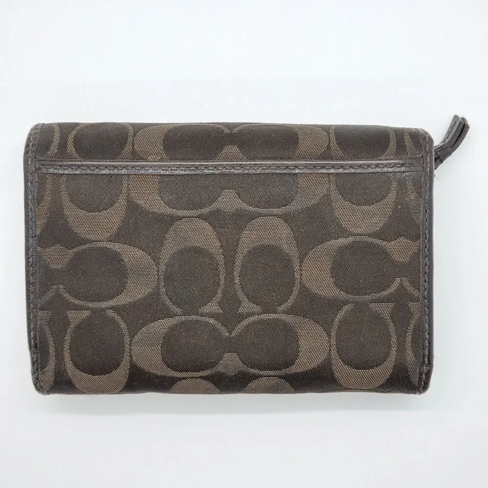 Coach‎ Ashley Brown Signature Bi Fold Wallet Coin  Cash Pouch